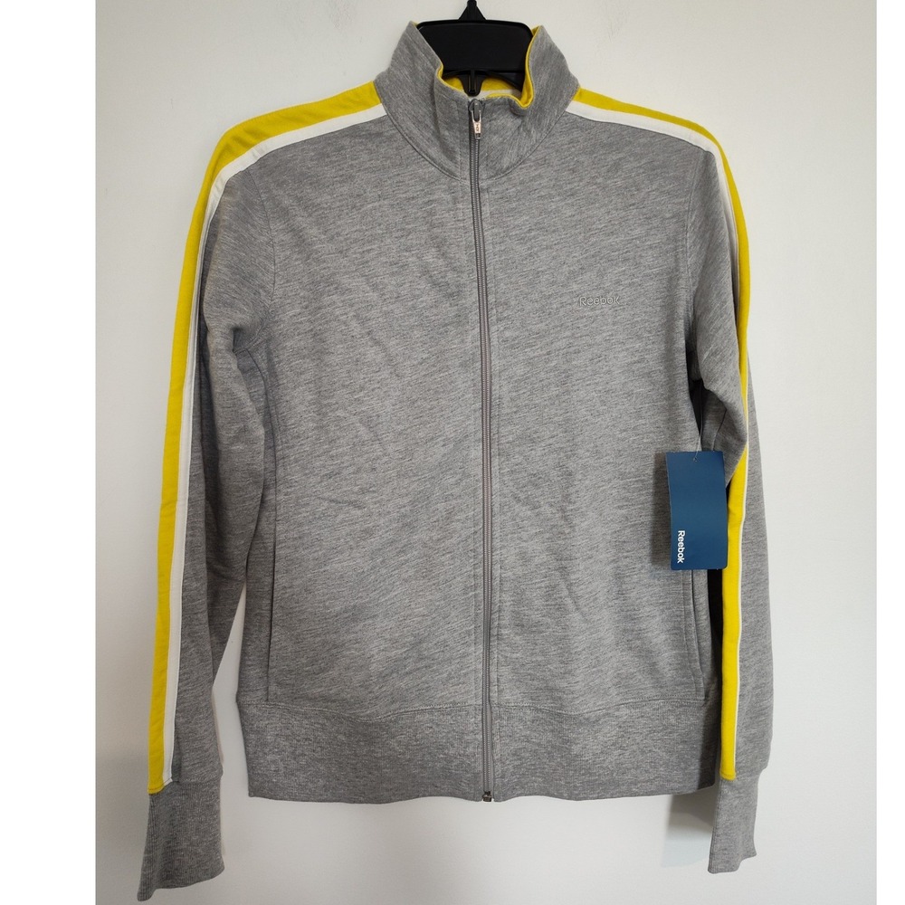 Reebok FT Jacket Womens Small Gray Yellow Full Zip Track Jacket WAA00428 NWT